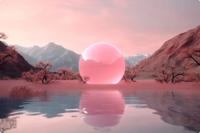 bulle rose sur lac imprimable sur un support de communication